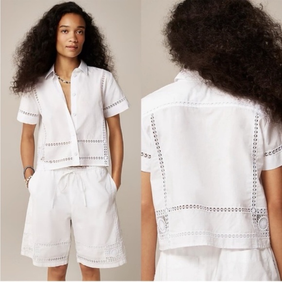 J Crew Top 2 Gamine Eyelet Trim Shirt White - Picture 9 of 9